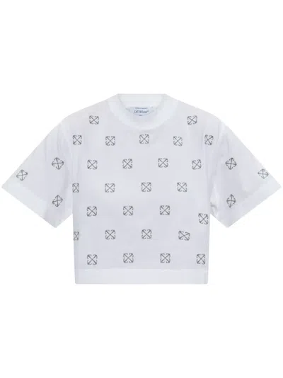 OFF-WHITE MONOGRAM-EMBROIDERED CROPPED T-SHIRT