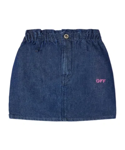 OFF-WHITE OFF-WHITE KIDS OFF STAMP LOGO PRINTED DENIM MINI SKIRT
