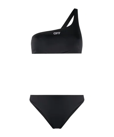 OFF-WHITE OFF-WHITE LOGO EMBROIDERED ONE-SHOULDER BIKINI SET