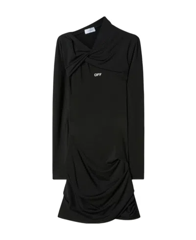 OFF-WHITE OFF-WHITE OFF STAMP TWIST DETAILED LONG-SLEEVED DRESS