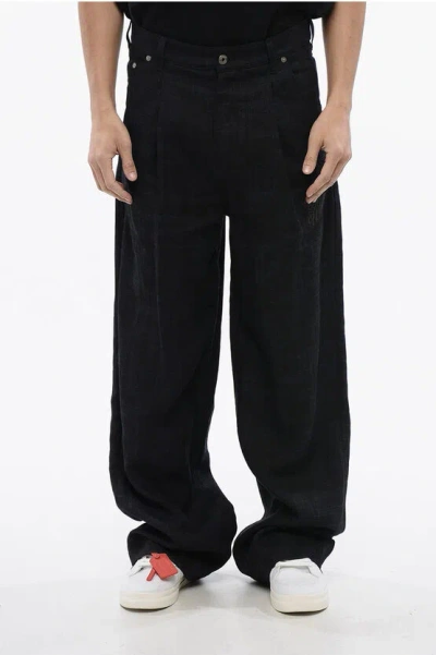 OFF-WHITE Pleated Baggy Tapered Fit 90SLOGO Linen Pants