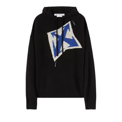 OFF-WHITE OFF-WHITE THUNDER ARROW CHUNKY KNIT HOODIE 'BLACK/PEACOCK' | MEN'S SIZE S