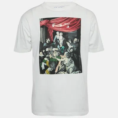 OFF-WHITE WHITE CARAVAGGIO PRINT COTTON OVERSIZED T-SHIRT L
