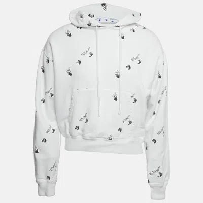 OFF-WHITE WHITE LOGO PRINT COTTON HOODIE S