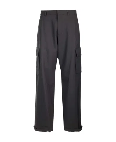OFF-WHITE OFF-WHITE OW EMB DRILL MID-RISE WIDE LEG TROUSERS