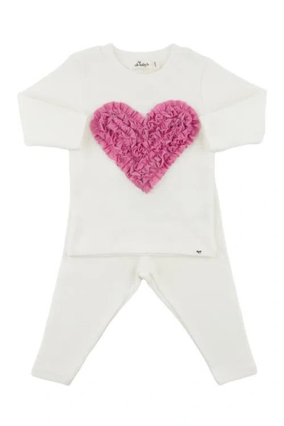 OH BABY OH BABY! RUFFLE HEART BRIGHT PINK SPARKLE TWO PIECE SET