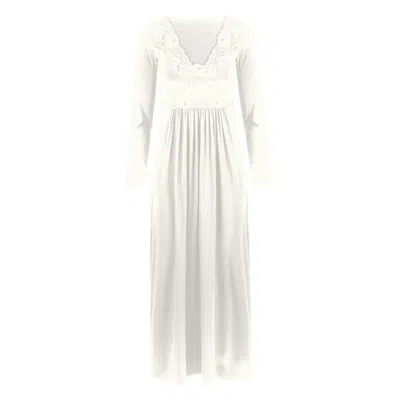 OH!ZUZA NIGHT&DAY WHITE LONG NIGHTDRESS WITH LACE DETAILS