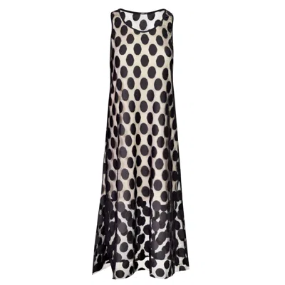 OH!ZUZA NIGHT&DAY WOMEN'S BLACK MIDI TRANSCULENT POLKA DOT DRESS
