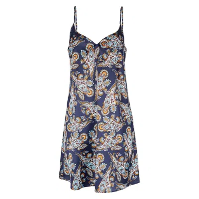 OH!ZUZA NIGHT&DAY WOMEN'S BLUE / NEUTRALS SILK SLIP NIGHTDRESS - NAVY PRINT