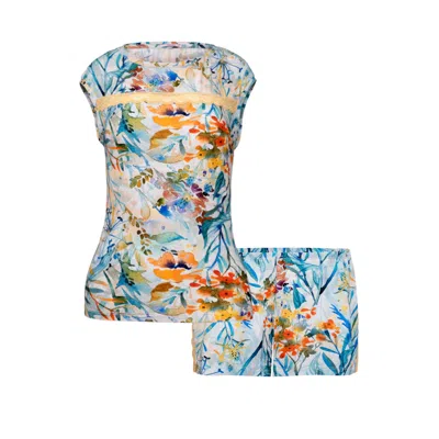 OH!ZUZA NIGHT&DAY WOMEN'S BLUE / YELLOW SHORT PRINTED PAJAMA SET