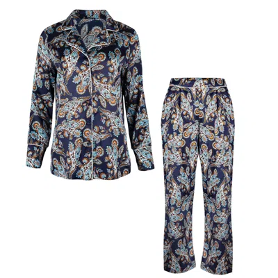 OH!ZUZA NIGHT&DAY WOMEN'S SILK DREAMS PAJAMA SET NIGHT & DAY - DARK BLUE