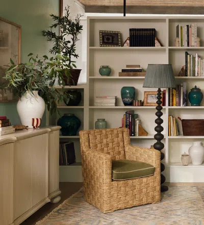 OKA ARCHIBALD PLEATED LINEN LAMPSHADE 45CM - SAGE