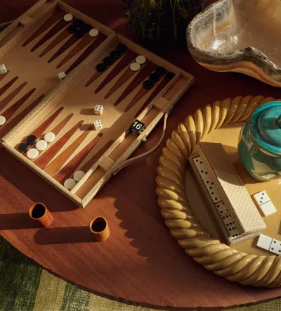 OKA BENNET LEATHER BACKGAMMON SET - TAUPE