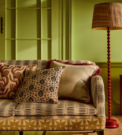 OKA JOTI EMBROIDERED CUSHION COVER - BLUE/NATURAL