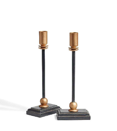 OKA PAIR OF GRISEWOOD CANDLE HOLDERS - PETROL