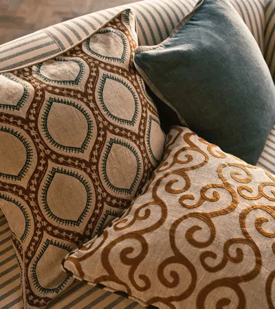 OKA PRISHA CUSHION COVER - BURNT ORANGE/AIR FORCE BLUE