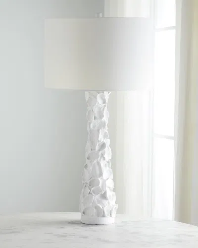 OLD WORLD DESIGN WHITE GESSO OYSTER SHELL LAMP