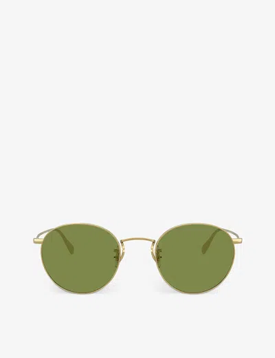 OLIVER PEOPLES MENS GOLD OV1186S COLERIDGE SUN METAL AND CRYSTAL ROUND SUNGLASSES