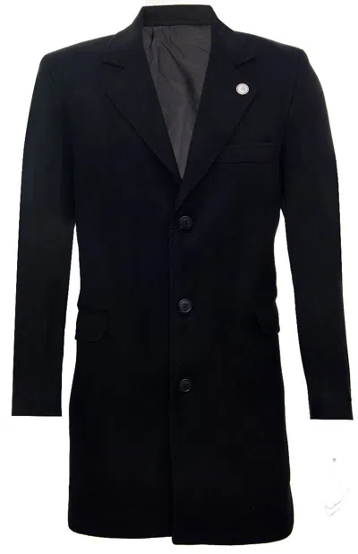 OLIVER TWEED MEN'S LONG BLACK WOOL SLIM FIT OVERCOAT