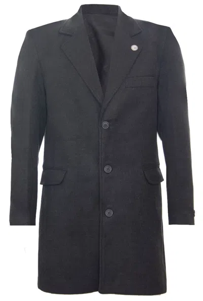 OLIVER TWEED MEN'S LONG CHARCOAL WOOL SLIM FIT OVERCOAT