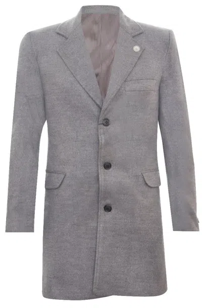 OLIVER TWEED MEN'S LONG GREY WOOL SLIM FIT OVERCOAT