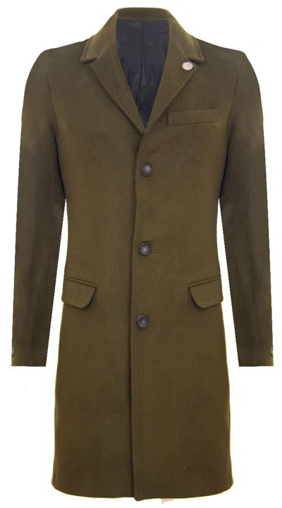 OLIVER TWEED MEN'S LONG OLIVE WOOL SLIM FIT OVERCOAT