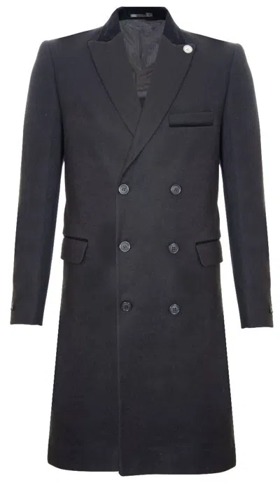 OLIVER TWEED MENS 3/4 BLACK LONG DOUBLE BREASTED CROMBIE OVERCOAT WOOL COAT PEAKY BLINDERS