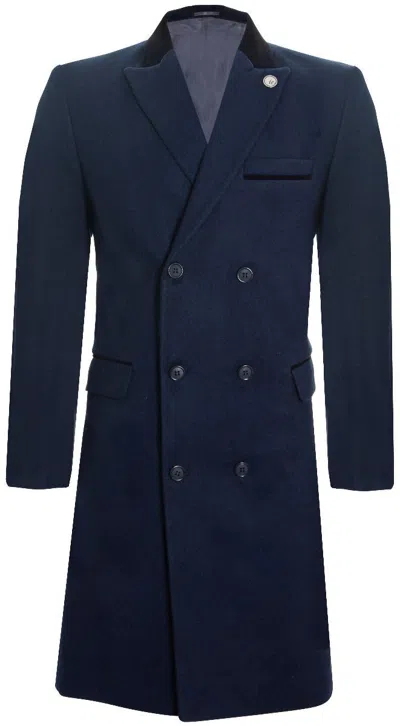 OLIVER TWEED MENS 3/4 LONG DOUBLE BREASTED NAVY CROMBIE OVERCOAT WOOL COAT PEAKY BLINDERS