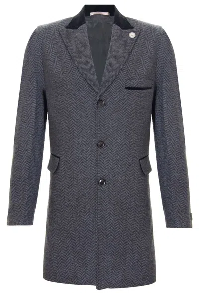 OLIVER TWEED MENS 3/4 LONG GREY CROMBIE OVERCOAT JACKET HERRINGBONE TWEED COAT PEAKY BLINDER