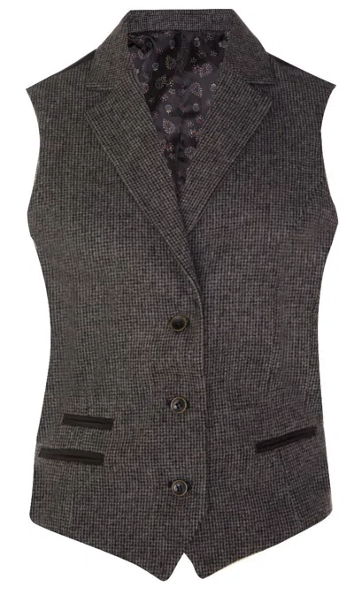 OLIVER TWEED WOMENS TWEED 1920S HERRINGBONE GREY WAISTCOAT