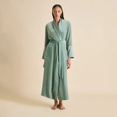 OLIVIA VON HALLE CAPABILITY ASH GREEN ROBE IN SILK VELVET