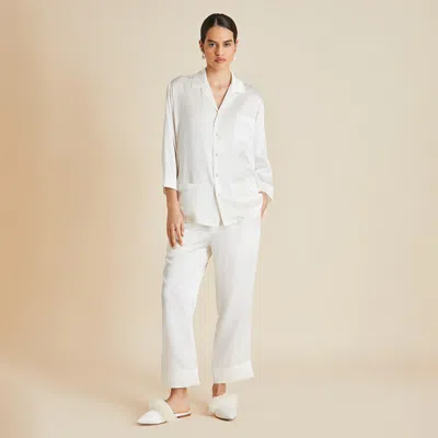 OLIVIA VON HALLE FIFI IVORY PEARL PYJAMAS IN SILK SATIN