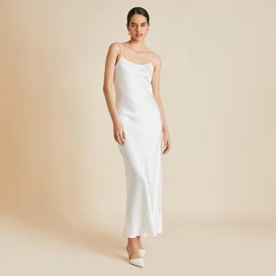 OLIVIA VON HALLE OLYMPIA IVORY PEARL SLIP DRESS IN SILK SATIN
