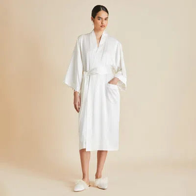 OLIVIA VON HALLE SABINE IVORY PEARL ROBE IN SILK SATIN