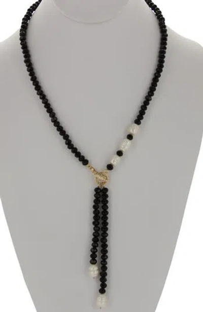 OLIVIA WELLES OLIVIA WELLES LAURA BEAD & FAUX PEARL LARIAT NECKLACE