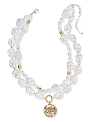 ON 34TH GOLD-TONE CRYSTAL DISC & IMITATION PEARL LAYERED PENDANT NECKLACE, 16" + 3" EXTENDER, EXCLUSIVELY AT
