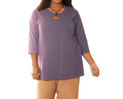 ON THE PLUS SIDE COTTON U-NECK 3/4 SLEEVE TEE - PLUS IN DUSTY LAVENDER