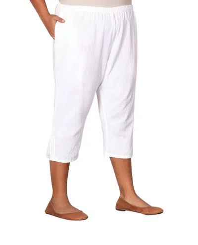 ON THE PLUS SIDE PULL ON LINEN CAPRI PANTS - PLUS IN WHITE