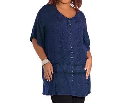 ON THE PLUS SIDE SHORT SLEEVE BUTTON UP TONYA BLOUSE - PLUS IN INDIGO