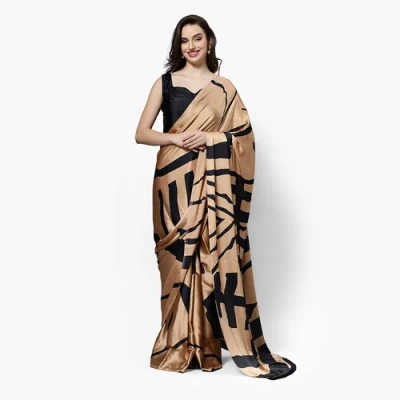 ONE MINUTE SAREE® ONE MINUTE SAREE® CANDICE BROWN SATIN PRINTED READY TO WEAR SARI