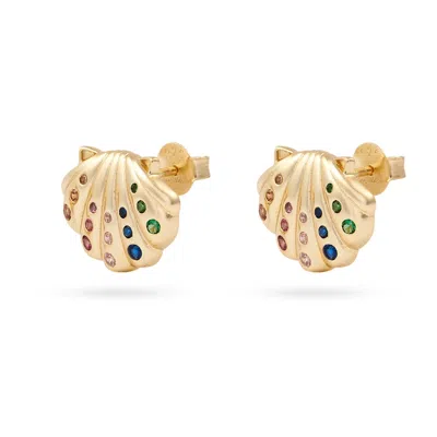ONEWILDONE WOMEN'S GOLD HAPPIEST HERE SHELL RAINBOW EARRINGS