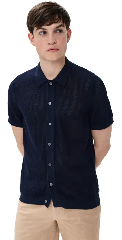 ONIA CROCHET KNIT BUTTON UP DEEP NAVY