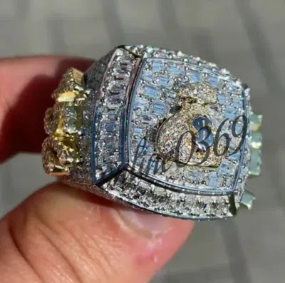 ONLINE0369 3.25 CT BAGUETTE CUBIC ZIRCONIA MENS CUSTOMIZED NAME NUMBER RING SILVER