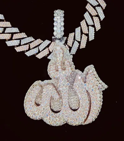 ONLINE0369 3.44 CT ROUND CUBIC ZIRCONIA MEN'S CUSTOM ALLAH NAME PENDANT IN 925 SILVER