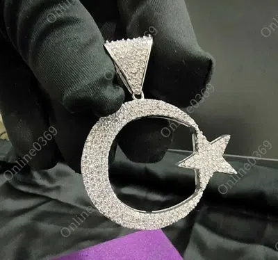 ONLINE0369 MEN'S 2 CT ROUND CUBIC ZIRCONIA CRESCENT MOON STAR PENDANT IN 925 SILVER