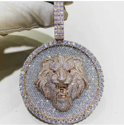 ONLINE0369 MEN 6.6CT BAGUETTE CUBIC ZIRCONIA LION CHARM PENDANT FREE SILVER FREE STUD