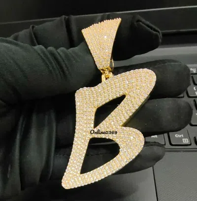 ONLINE0369 MEN'S CUSTOM MAKE INITIAL B LETTER PENDANT IN 14K YELLOW GOLD PLATED FREE STUD