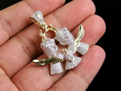 ONLINE0369 MEN'S FREEDOM CHARM PENDANT ROUND GENUINE MOISSANITE YELLOW GOLD PLATED SILVER