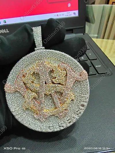 ONLINE0369 MEN'S "WINNING SEASON" CUBIC ZIRCONIA PENDANT 14K WHITE GOLD PLATED SILVER