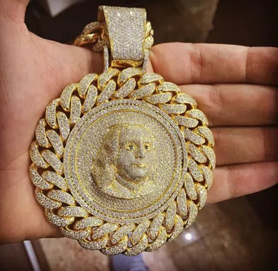 ONLINE0369 ROUND CUBIC ZIRCONIA MEN'S BENJAMIN FRANKLIN FATHER OF US PENDANT 925 SILVER